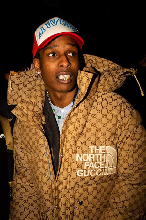 tmf gucci bomber jacket|ASAP Rocky Spotted In GUCCI x TNF Bomber Jacket in New York.